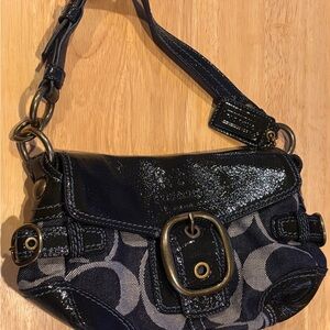 Coach Vintage Black and Gray Denim Monogram Shoulder Bag